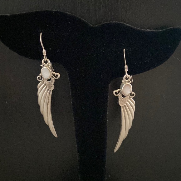 925 Silver Wings Moonstone Earrings - Picture 1 of 4